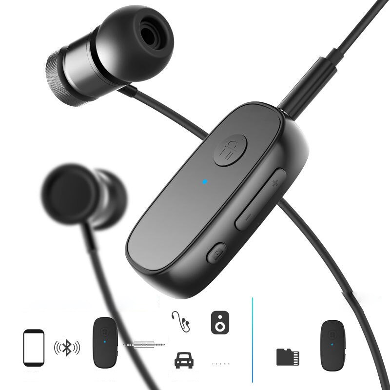 Jinserta lavalier bluetooth 5.0 mottagare hörlurar adapter en nyckel fjärrkamera stöd för hifi tf-kort musikuppspelning