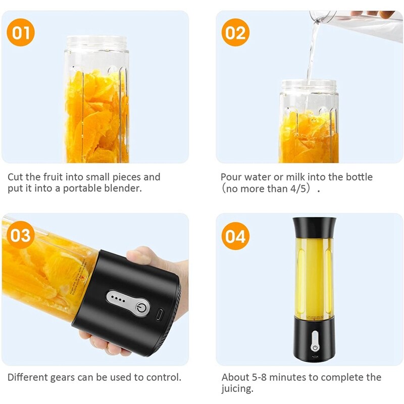 Mélangeur Portable, mélangeur Rechargeable avec bouteille de 500Ml, mélangeur étanche pour Milkshakes et Smoothies, petit presse-agrumes
