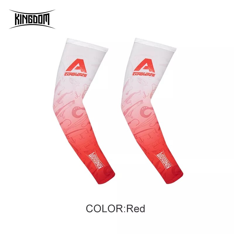 Reino de seda gelo braço de pesca mangas uv sol ao ar livre proteção respirável homem mulher braço mangas esportes ciclismo pesca vestuário: Red-XL