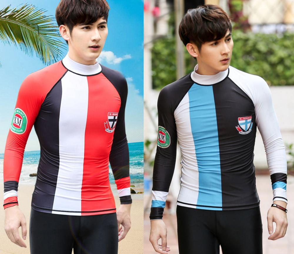 LS-647 Men Surf Diving Beach Suit Snorkeling Long Sleeve Shirt Swimwear Rash Guard Tops