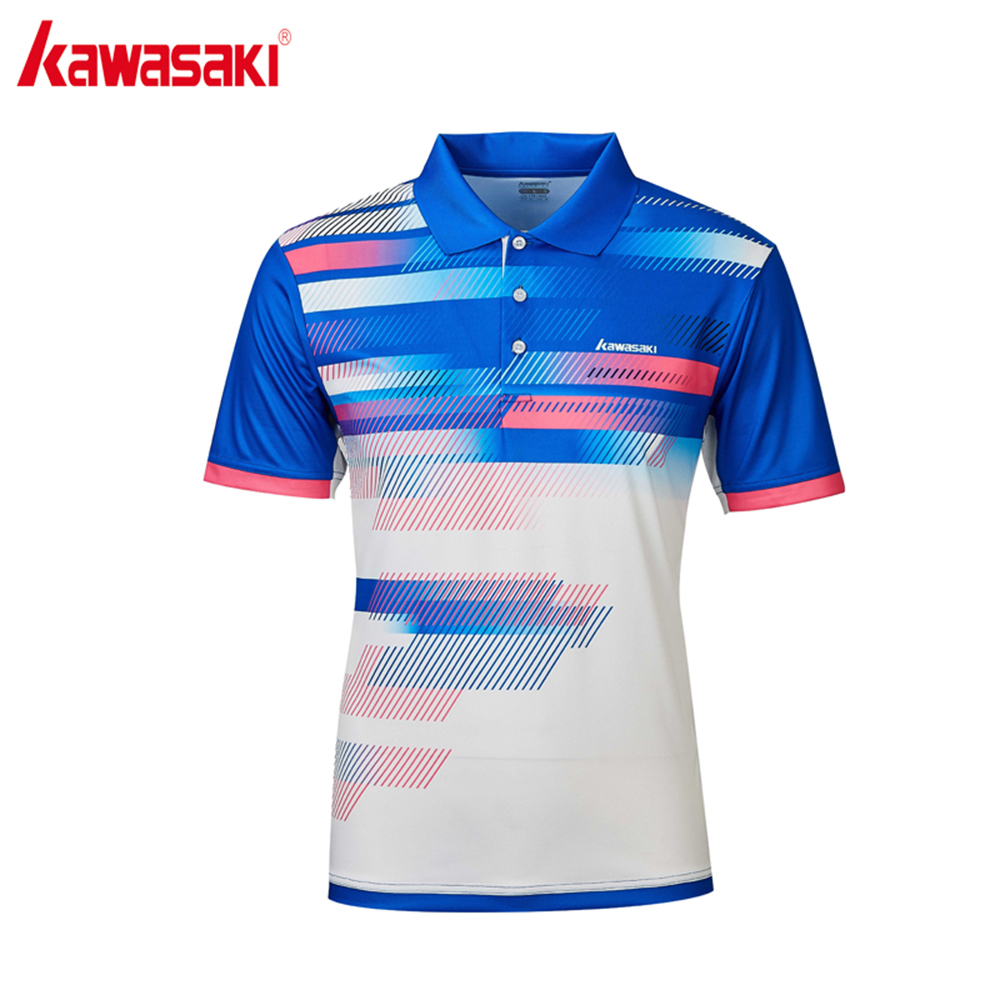 Kawasaki merke herre t-skjorter korte ermer hurtigtørkende 100%  polyester tennis t-skjorte sportsklær st -r1201: Blå / Xxl