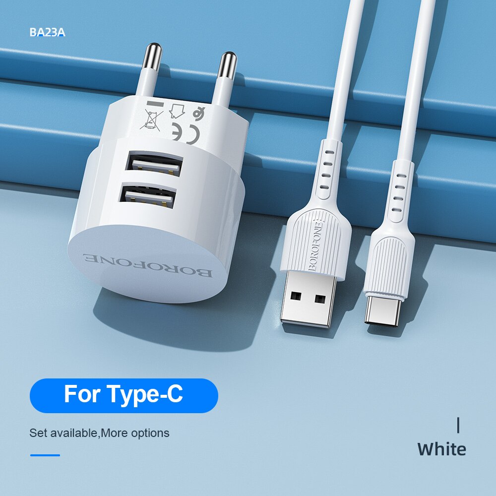 BOROFONE 5V 2.4A Dual USB Charger EU Plug Quick Charge Wall Charger Mobile Phone Charging Mini Adapter Travel Charger For iPhone: For Type-C