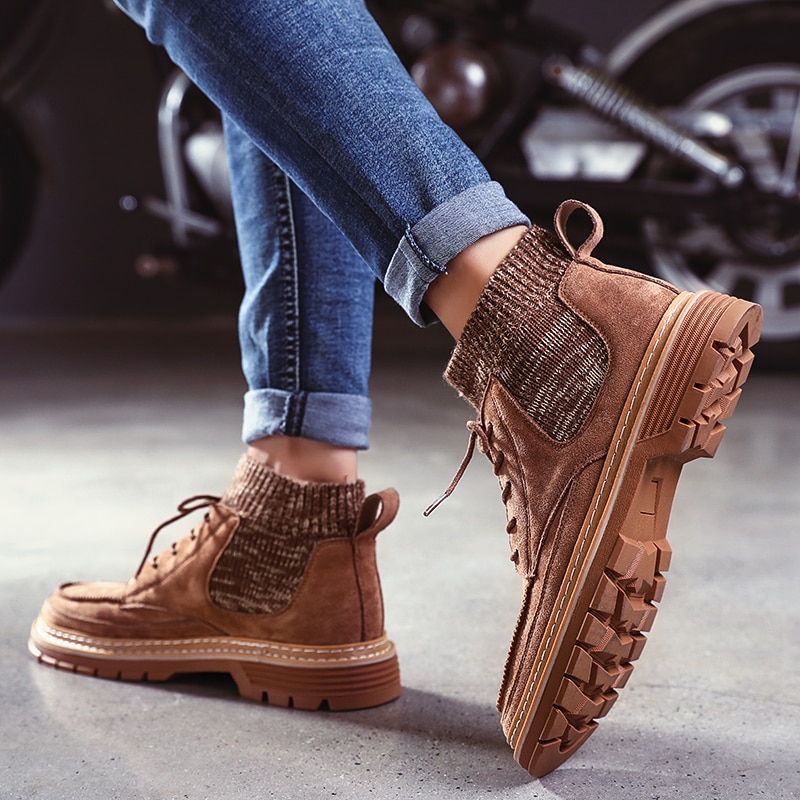 Autumn Men Boots Flannel Men Winter Boots High-top Men Winter Shoes Work Boots