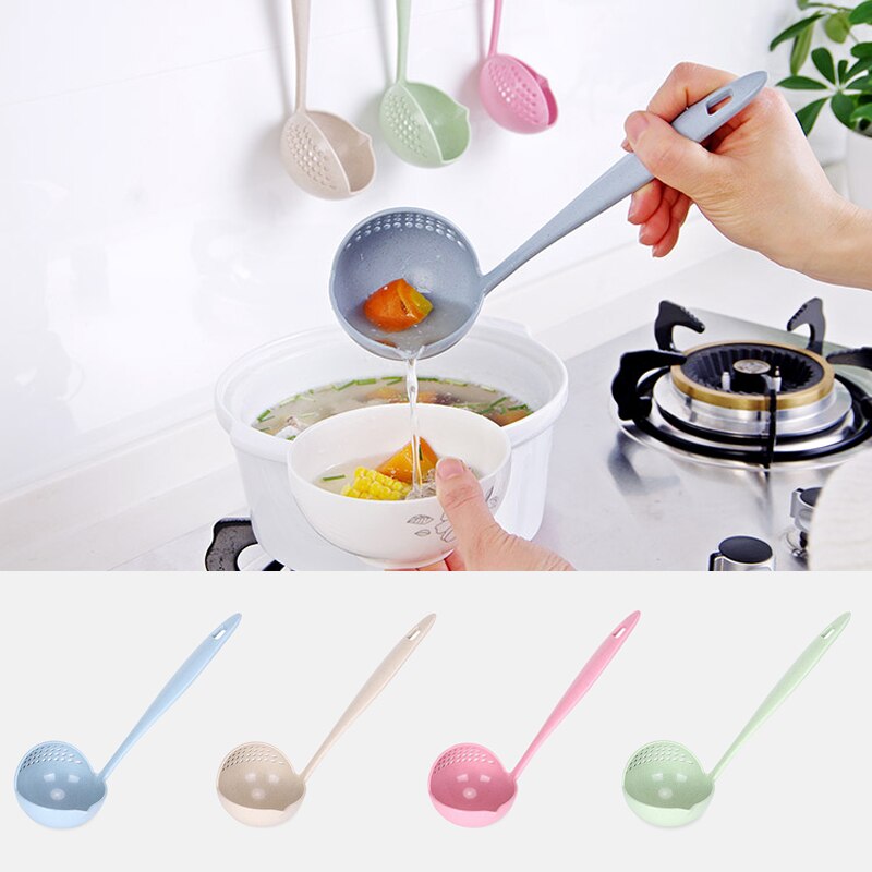 2 In 1 Long Handle Melon Scoop Kitchen Accessories Cooking Shovels Colander Soup Plastic Spoon Vegetable Strainer Kitchen Tools