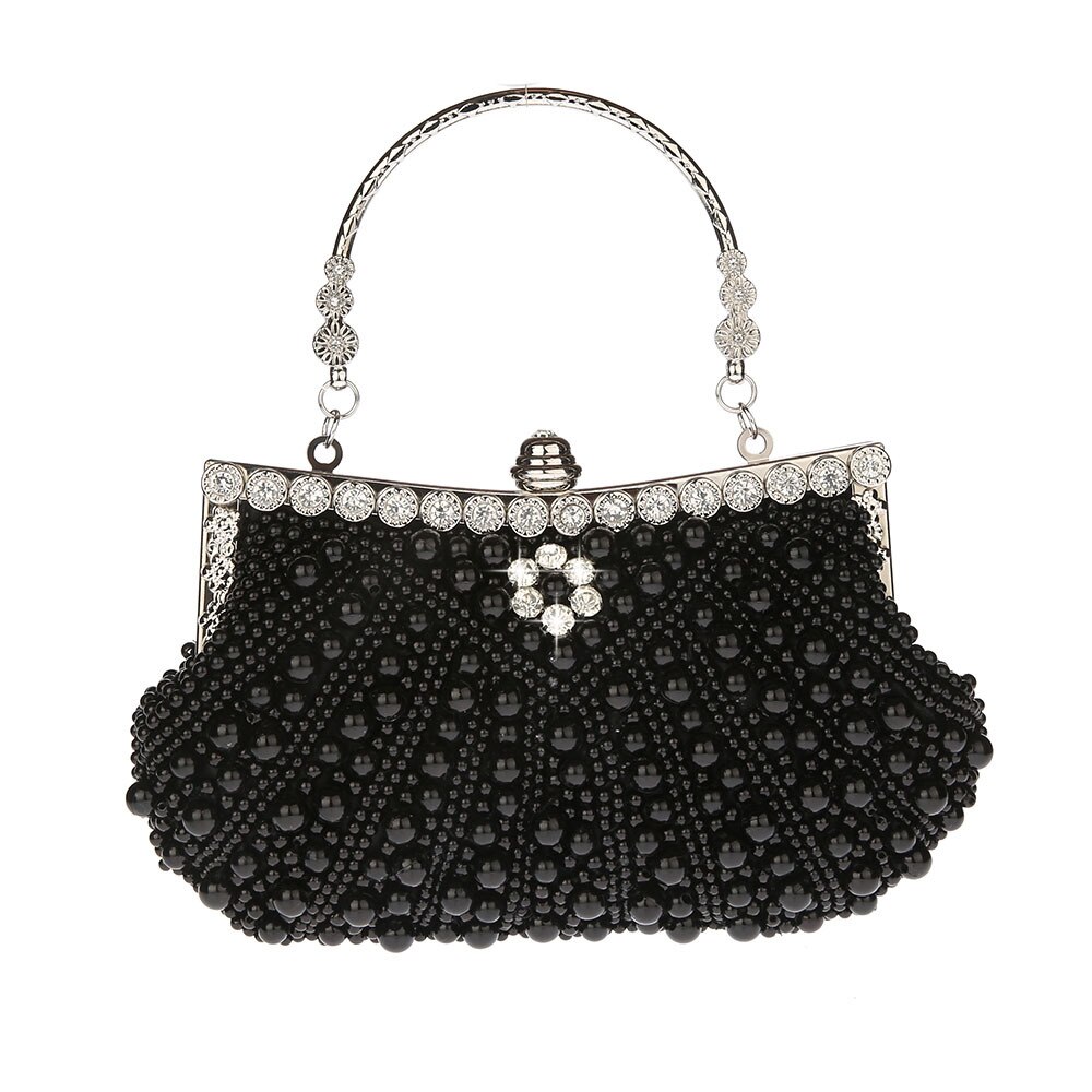 Kvinder bryllup clutches håndlavede luksus perle rhinestones beaded aftentasker dag clutch femme middagsselskab håndtaske pung: Sort