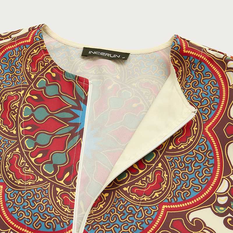 Incerun afrikansk dashiki skjorta herr kortärmad etnisk stil tryckt sommar dragkedja casual toppar traditionella skjortor kläder
