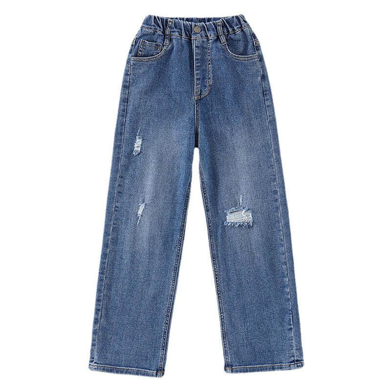 Pantalones vaqueros de pierna ancha para niñas, Jeans rectos de algodón, rasgados, ropa de para Niñas Grandes, novedad