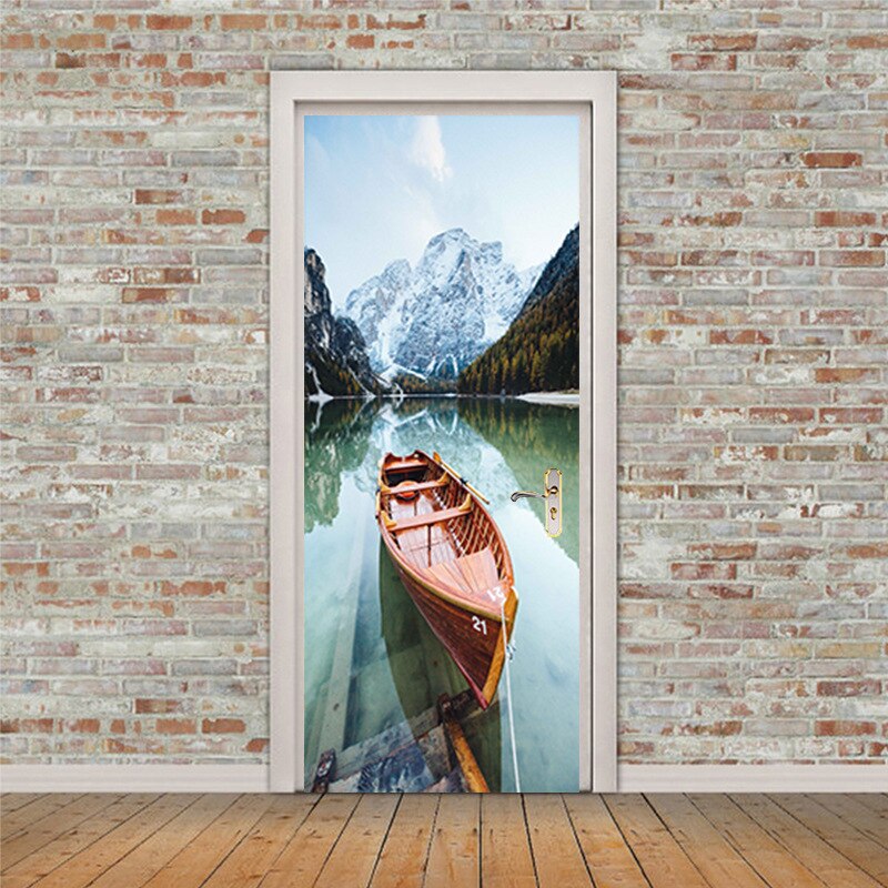 Neue Tür Aufkleber Außenhandel 3D Holz Stiefel Landschaft Persönlichkeit Schlafzimmer Holz Tür Renovierung Zauberstab Aufkleber: 95x215 cm