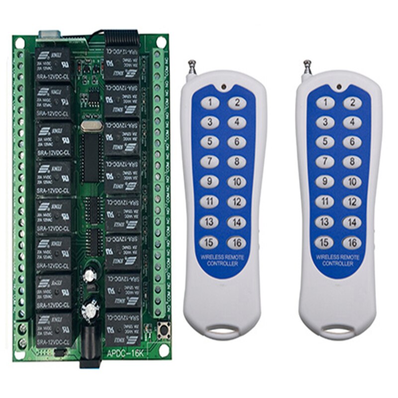 Dc 12v 24v 16 kanaler 16ch rf trådlös fjärrkontroll switch fjärrkontrollsystem mottagare sändare 16ch relä 315/433 mhz