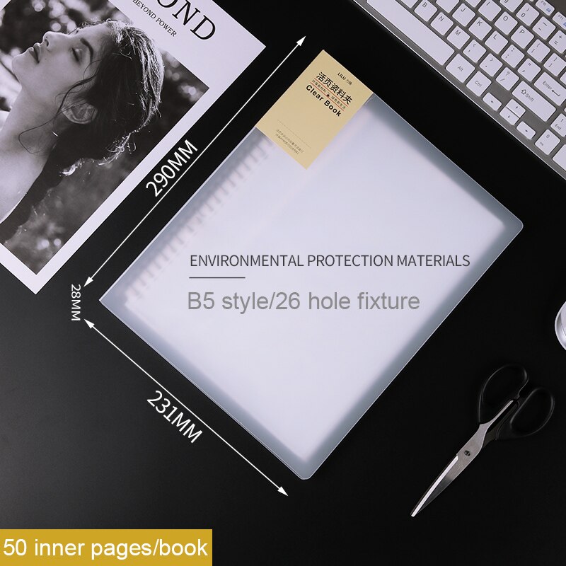 Loose Leaf Folder A3/A4/B5/A5 Transparent Detachable Folder Inner Core Document Bag Picture Storage Collection Book: B5 White 26 holes