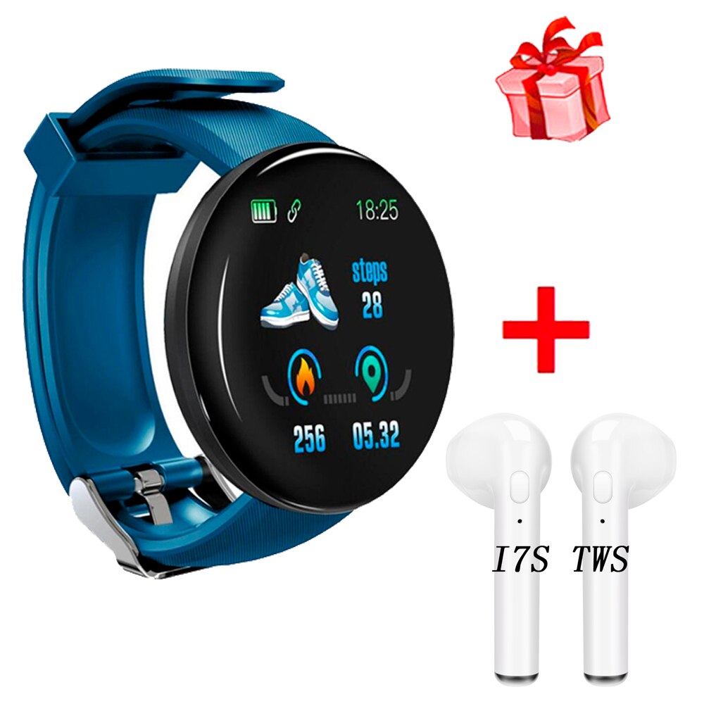 119 Plus Bluetooth Smart Watch Men Blood Pressure Smartwatch Women Watches Smart Band Sport Tracker Smartband For Android: D18 Blue i7s TWS