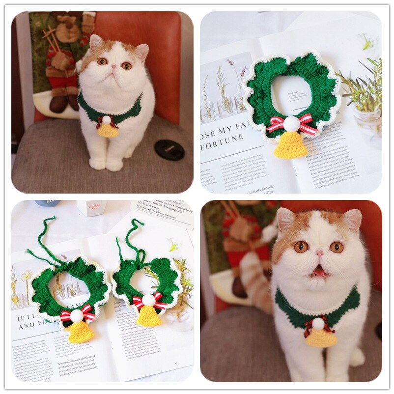 Collar con campana para perro y gato, babero navideño para mascotas, bufanda para gatitos, Collar para cachorros, accesorios para Cosplay, 4 tamaños