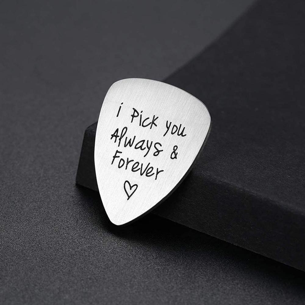 Médiator de guitare sculpté en acier titane, I Pick You Always & Forever, lettre gravée, Ukulele Pick, accessoire d'instrument de musique