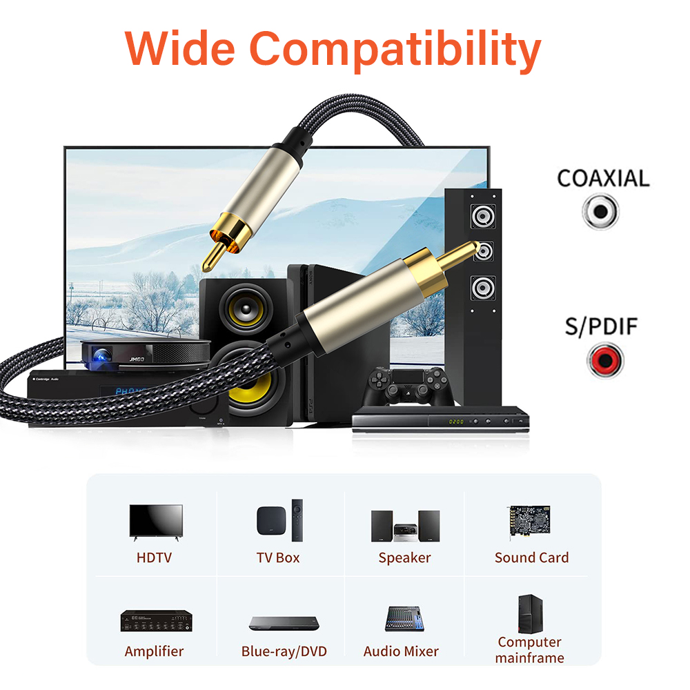 Gold Plated Digital Audio RCA Cable Premium Stereo RCA to RCA Coaxial SPDIF Cable Male Speaker Hifi Subwoofer Cable AV 0.5m 5m
