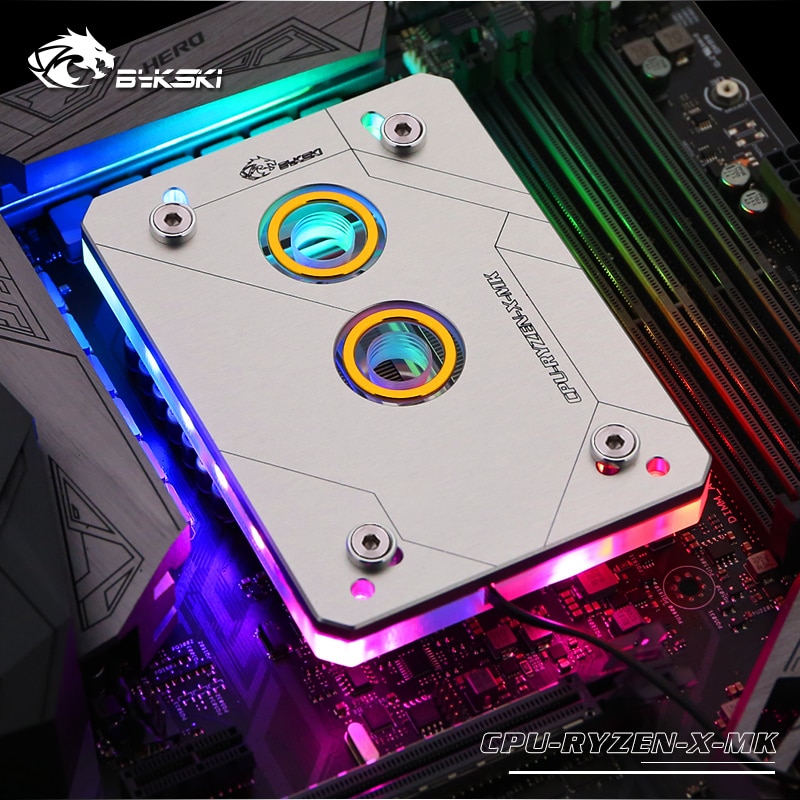 Bykski cpu-ryzen-x-mk rgb led prosessorin vesijäähdytyslohko hopea amd  am2 am3 am4 tr4: lle