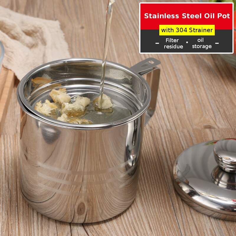 1.2l olierester i rustfrit stål filterkande beholder kande kop opbevaringsdåse med filter madlavningsoliekande til køkkenhusholdning