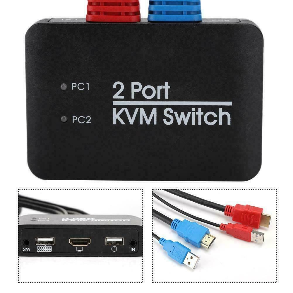 2 Port HDMI KVM Switch 4K@60Hz Support Hotkey Switch USB 2.0 Keyboard Mouse