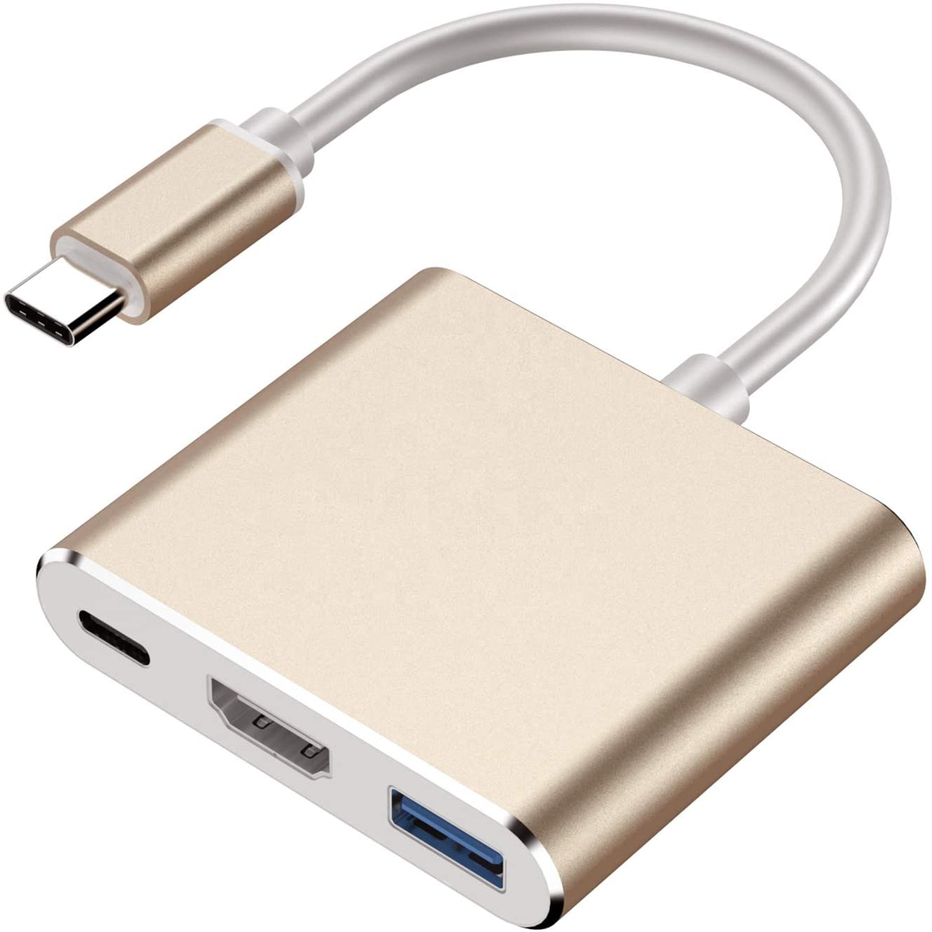 3 In 1 Adapter Usb 3.1 Type C Naar Hdmi + Usb 3.0 + Type C Hub: Goud