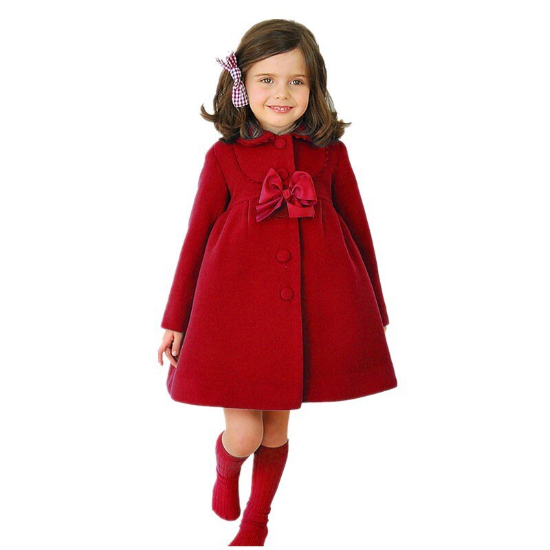 Winter Herfst Baby Meisjes Faux Fur Bow Revers Kraag Princess Party Wear Baby Kinderen Bovenkleding Jassen Roupas: Rood / 3T