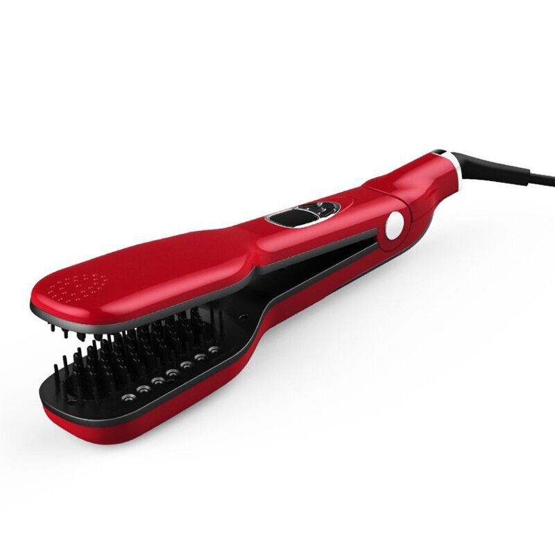 Steam Hair Straightener, Hair Styling Wide Tooth Comb Brush Anti-Scald Fast Heating Straightener Brush: Red / EU
