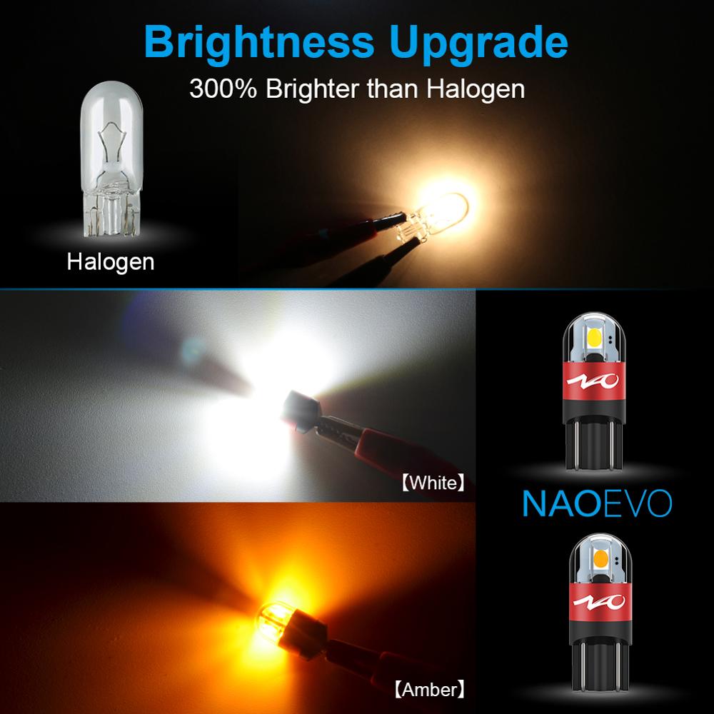 NAO T10 LED W5W ampoule LED 3030 SMD 168 194 5W5 accessoires de voiture feux de dégagement lampe de lecture Auto 12V 6000K blanc ambre rouge moteur