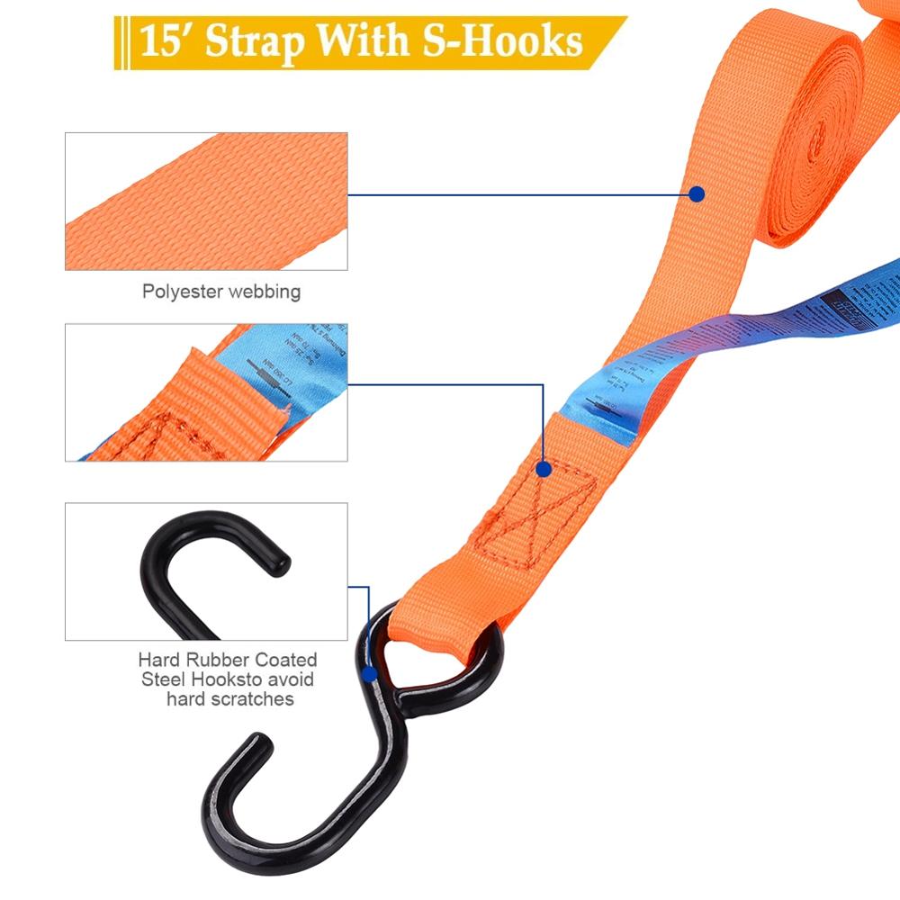 4x Premium Ratchet Tie Down Strap Anchoring 16 FT 1700 Lbs Breaking Strength 500 Load for Tightening Cargo Kayak Car Lorry