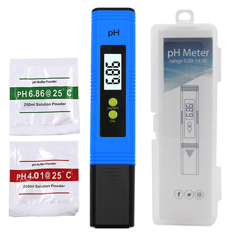 High Accuracy 0.01 LCD Digital PH Meter Tester for Water Food Aquarium Pool Hydroponics Pocket Size PH Tester Large LCD Display: blue box