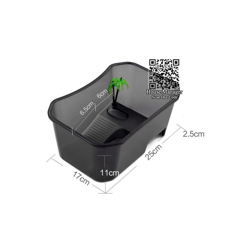 Small 25x17x11cm Turtle Tortoise Habitat House, 4 areas = Swim + Climb + Feed + Rest Bask with light, mini Aquarium Turtle Tank: Black