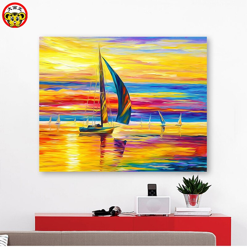 painting by numbers art paint by number Diy European sunset sailing landscape painting background wall hand-painted filling de