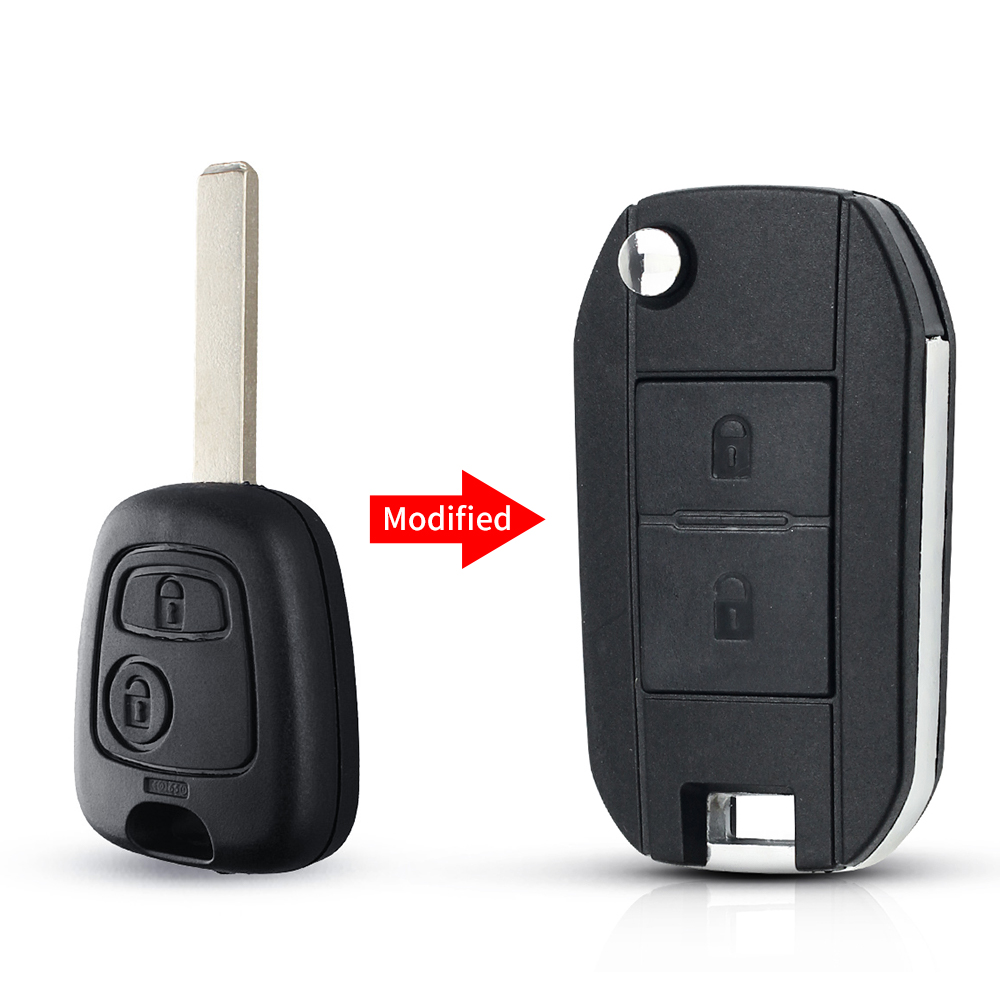 KEYYOU 1 Uds versión modificada llave de coche plegable para Toyota AYGO para Citroen C1 C3 para Peugeot 307 VA2 hoja de entrada Fob funda 2 botones: Negro