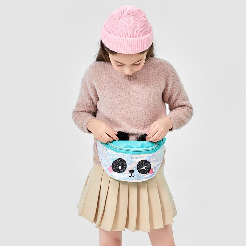 Riñonera con dibujos de osos Panda para niñas, Cangurera con lentejuelas, de Navidad