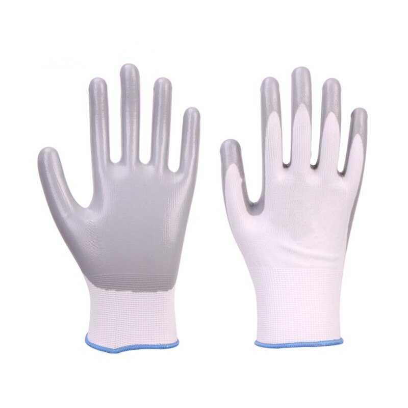 GMG CE Certificated EN388 White Polyester Grey Smooth Nitrile Work Safety Gloves Work Gloves Mechanics: White / M