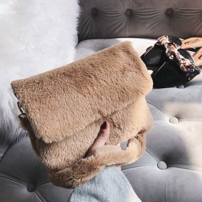 Winter Faux Fur Shoulder Bags For Women Leopard Print Women Handbags Small Tote Bag Lady Shoulder Crossbody Bags Bolsa: Khaki