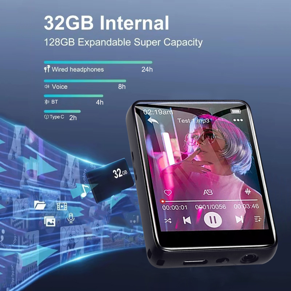 2025 Neuer Bluetooth 5.4 Touchscreen-MP3-Player HiFi Verlustfreie Musikwiedergabe Eingebauter Lautsprecher 32 GB Unterstützung Aufnahme E-Book