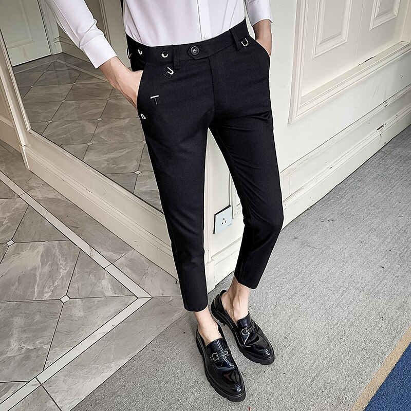 Herre kjole bukser ankel længde streetwear herre bukser formelle slim fit afslappet kontor jakkesæt bukser herre tøj 34