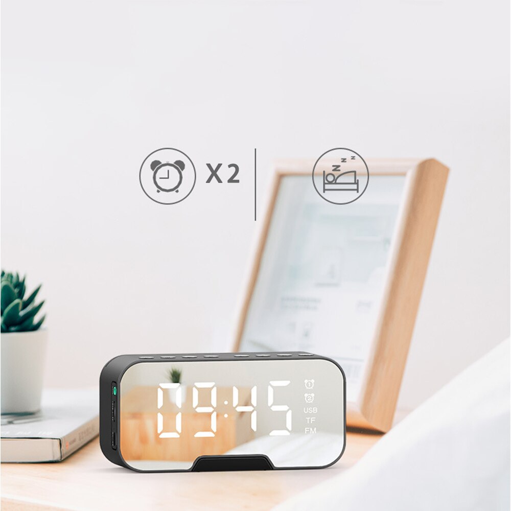 Smart Digital Alarm Clock Multifunction Music Player Bluetooth 5.0 Voice Call FM Radio Temperature Mirror Table Clock