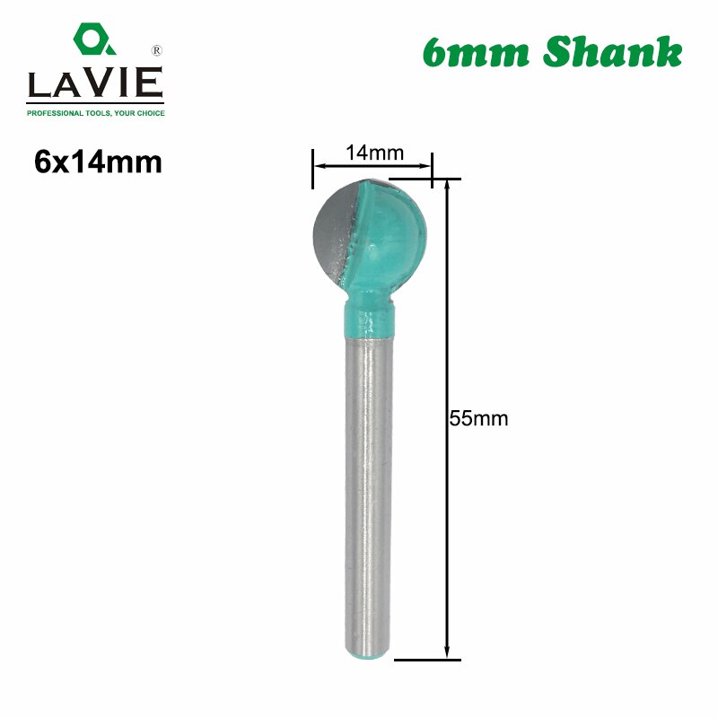 LAVIE 1pc 6mm Shank Ball Nose Round Carving Bit Cove CNC Milling Bit Radius Core Tungsten Carbide Router Bit for Wood MC06003: 6x14mm