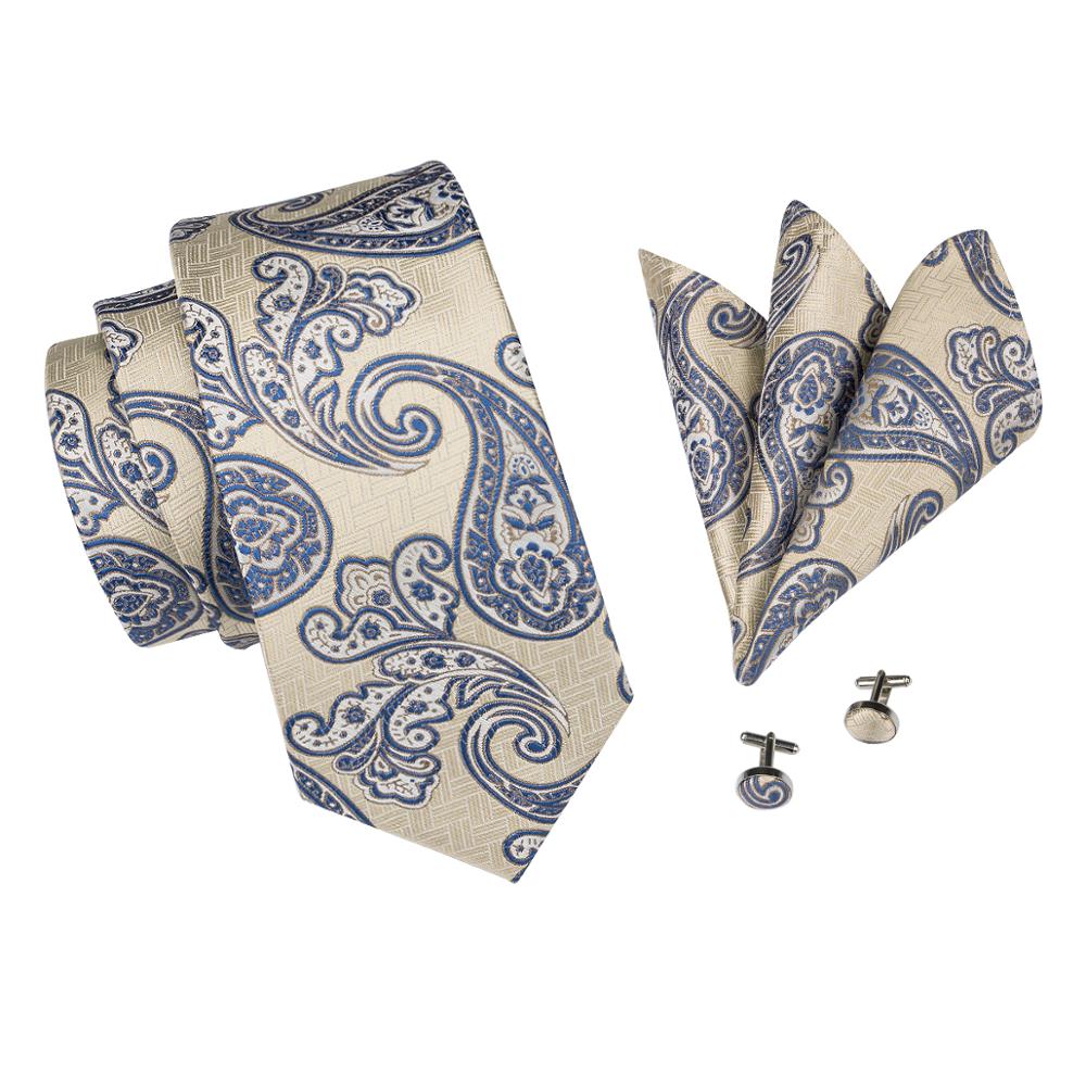 C-1725 Hi-Tie Arriving Mens Tie 100% Silk Jacquard Woven Tie Handkerchief Cufflinks Set for Wedding Business Party