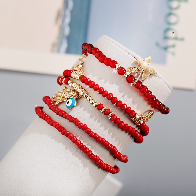 Boho Zomer Stenen Kralen Charmes Boze Oog Armband Pulseras Mujer Ster Hand Hanger Armbanden & Bangles Set Voor Vrouwen