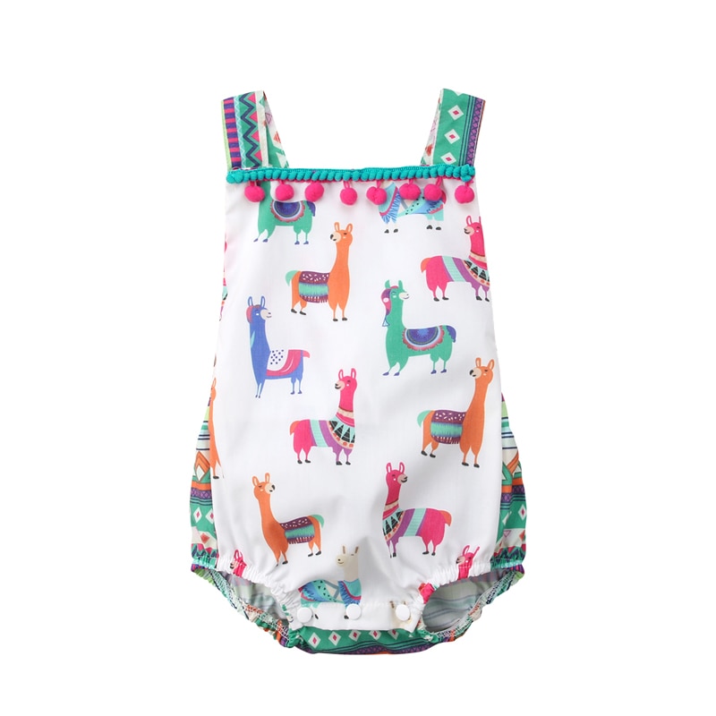 Newly Lovely Causal Summer Romper Toddler Baby Girls Boys Alpaca Cartoon Print Sleeveless O-Neck Tassel Romper 0-24M
