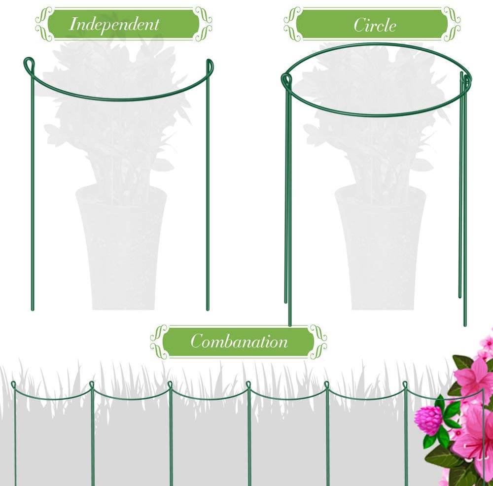 Garden Support Stake, 2-Pack Half Round Metal Garden Plant Supports, Garden Plant Support Ring, Border Support
