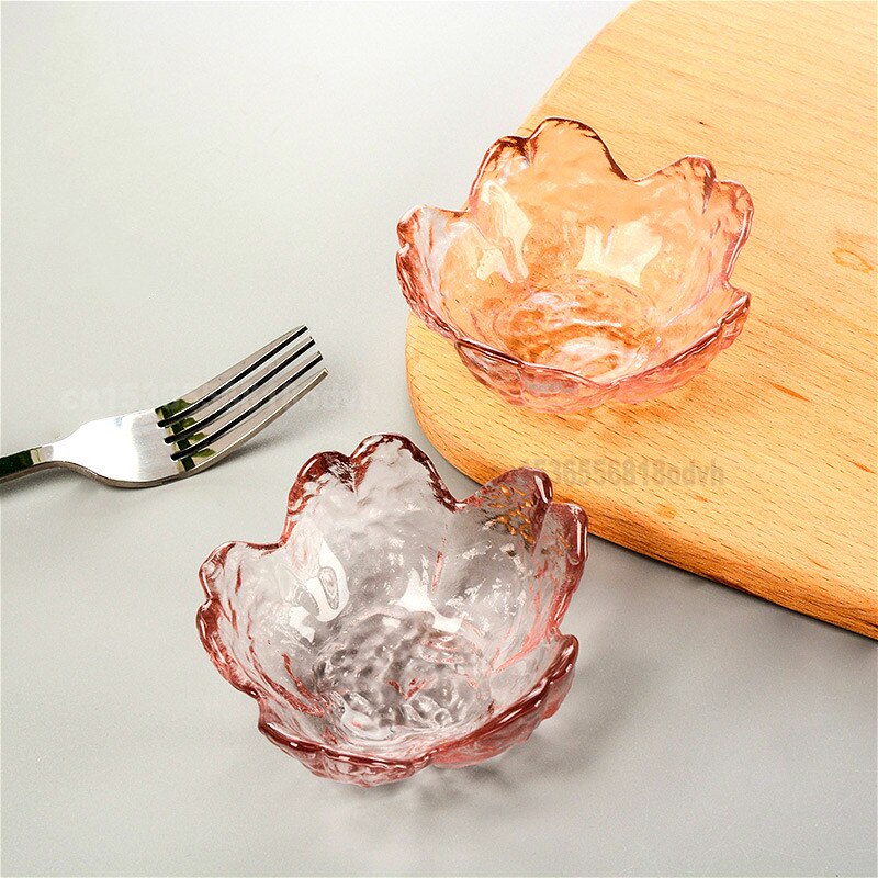 Japanese Cherry Blossom Plate Transparent Pink Glass Saucer Glass Salad Bowl Salad Bowl Set Dish Set
