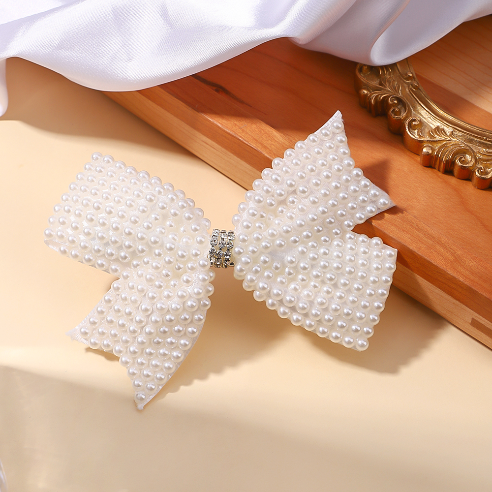 Nuevos lazos para el cabello de perlas blancas con pinzas para el cabello para niñas y niños, capas de Boutique, lazos centrales de diamantes de imitación ostentosos, horquillas, accesorios para el cabello: Azul cielo