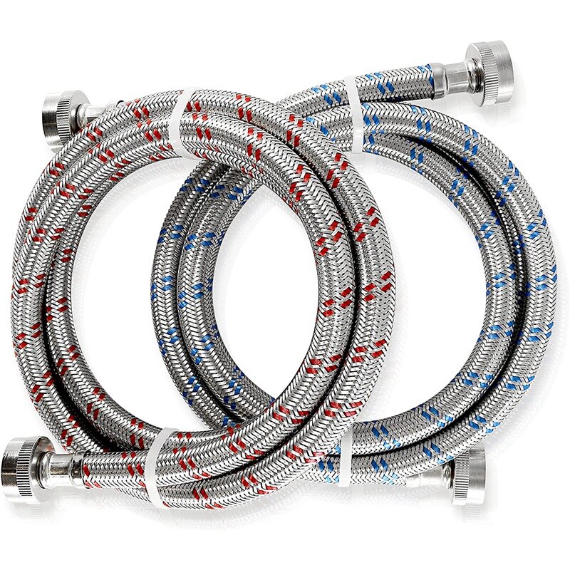 2 Pcs Stainless Steel Washing Machine Hoses Burst Proof and Cold Water Supply Hoses for Washing Machines