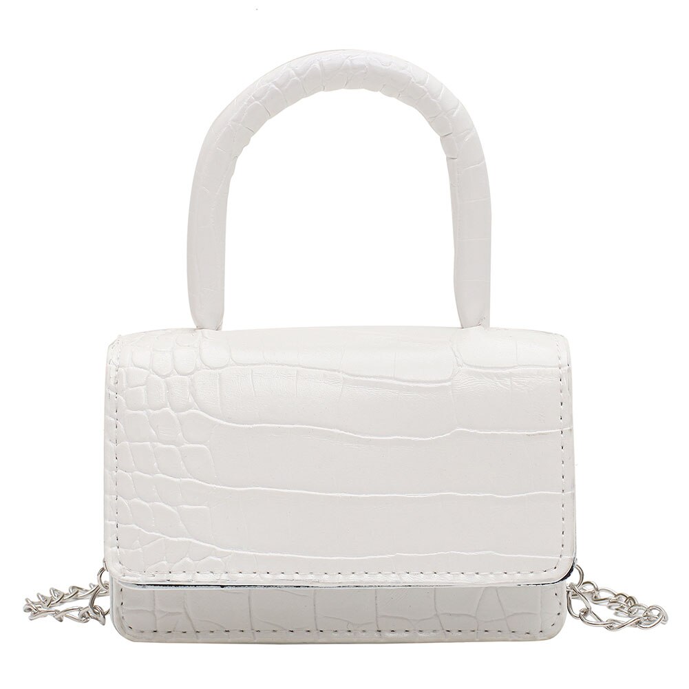 Mini Vierkante Schoudertas Pu Leer Vrouwen Keten Elegante Crossbody Mode Steen Patroon Schoudertas Keten Handtas: WHITE