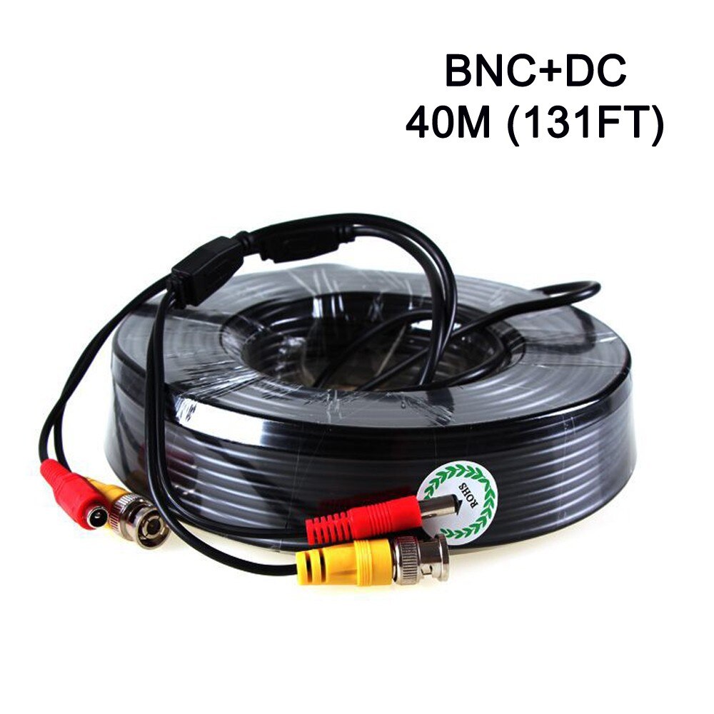 40M CCTV Cable BNC+DC Plug Video and Power Cable for CCTV Camera and DVRs Black Color Coaxial Cable