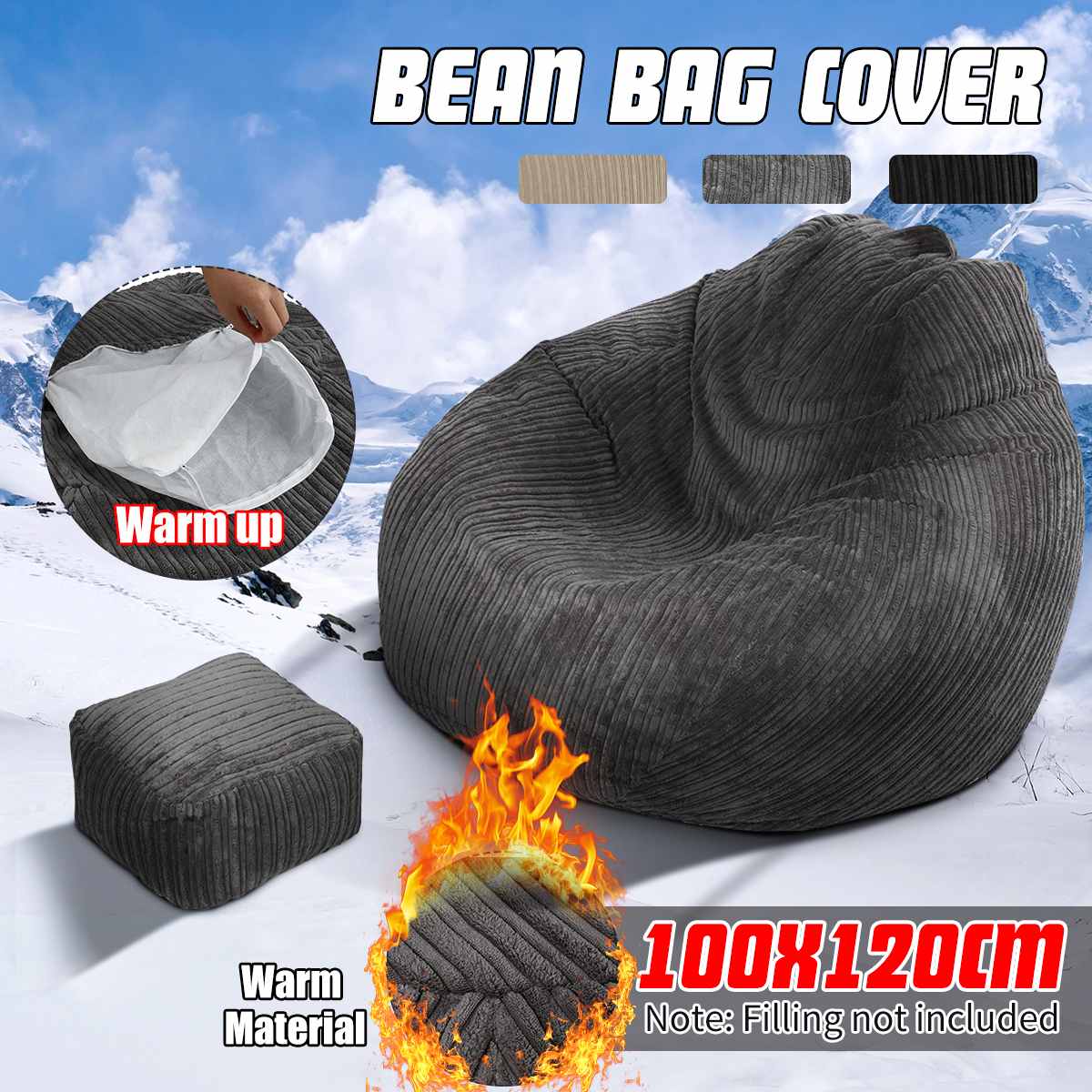Funda de sofá grande sin relleno, pana de abrigo, tumbona, bolsa de asiento, sillas, Puff, Tatami, sala de estar