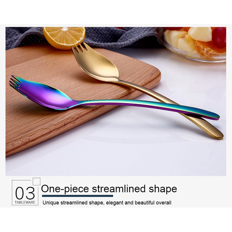 2-In-1 Double Fork Spoon Stainless Steel 304 Spoon Fork One-Piece Pasta Salad Spoon Fork Cutlery