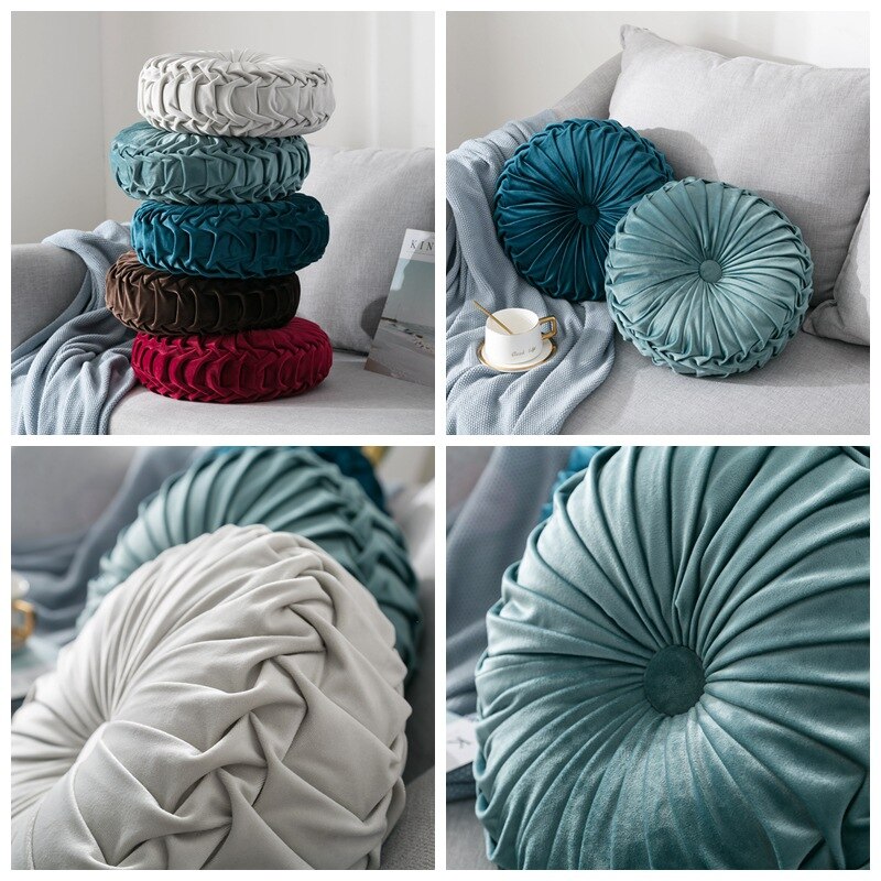 Geplooide Pompoen Sierkussen Europese Fluwelen Couch Kussen Vloer Kussen Decoratieve Handgemaakte Geplooide Wiel Pompoen Zitkussen