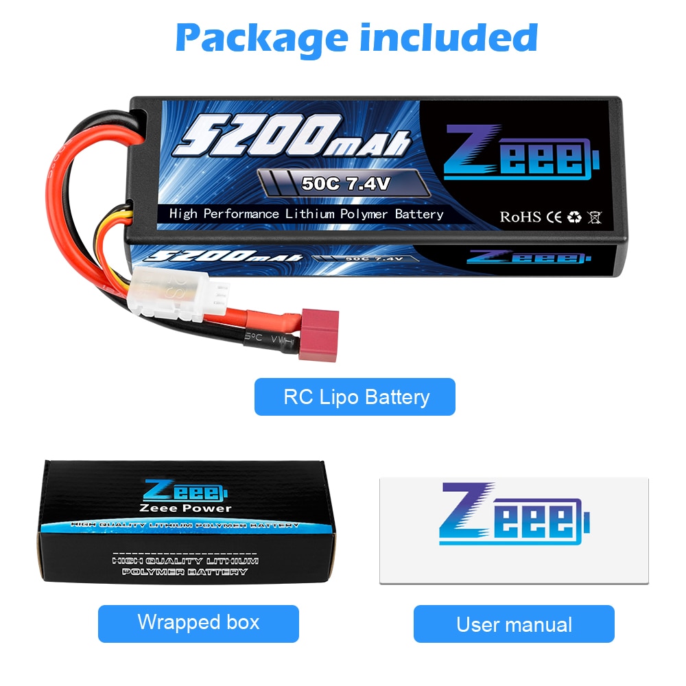 Zeee 5200Mah Rc Lipo Batterij 7.4V 50C 2S Rc Batterij Met Deans Plug ...